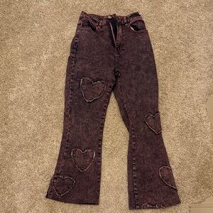 Heart Patch Flared Jeans High Waisted